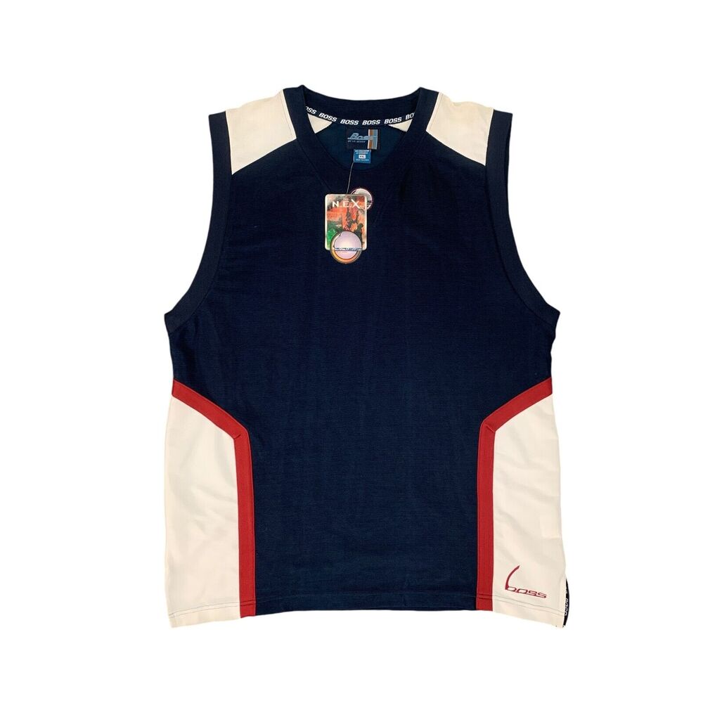 Vintage Boss IG Designs Tank Top Mens XXL 2XL Navy White Stretch Sleeveless 90s